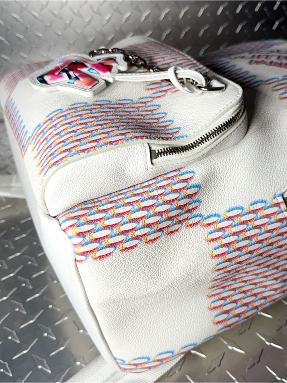Louis Vuitton Limited Edition Virgil Damier Spray Racer Backpack in White - Picture 6 of 11